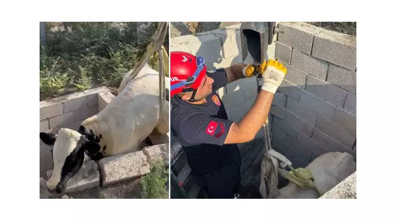 Adana'da Tuvalet Kuyusuna Düşen Boga, İtfaiyenin Çabasıyla Kurtarıldı!