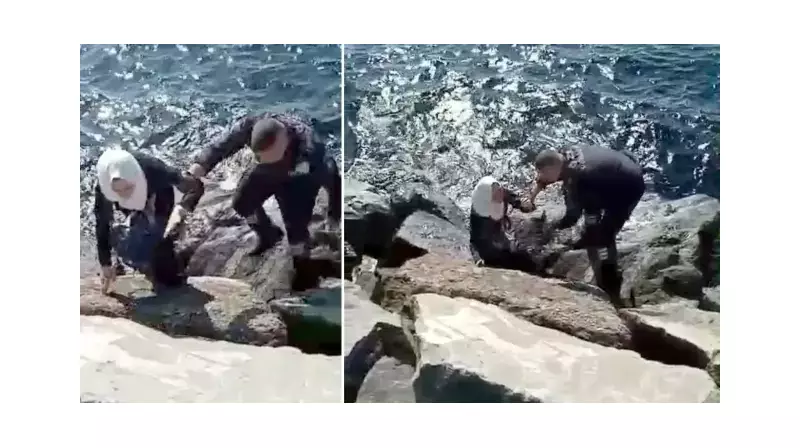 Avcılar Sahilinde Nefes Kesici Kurtarma! Kayalıklara Sıkışan Kadını Güvenlik Görevlisi Fedakarca Kurtardı