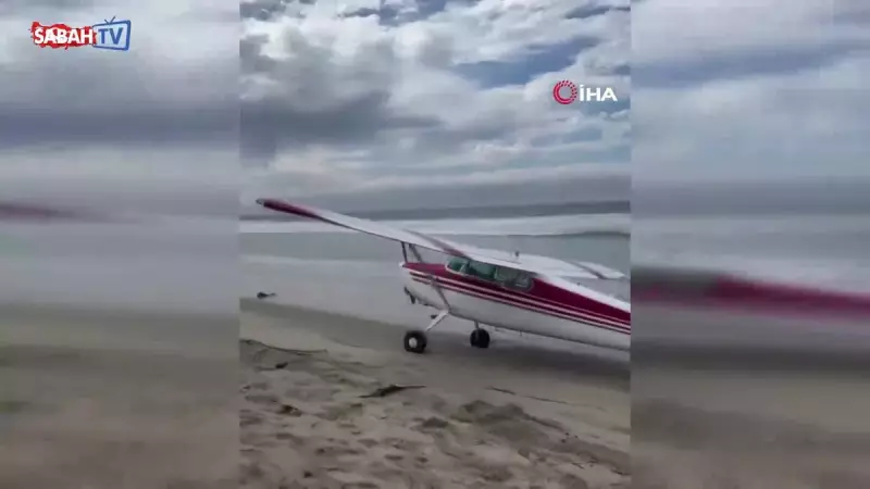 Motoru Durunca Pervanesiz Kaldı! ABD'de Uçak Sahile Acil İniş Yaptı - İnanılmaz Görüntüler