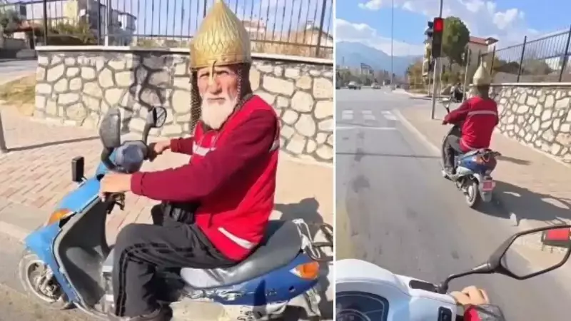 Denizli'de Miğfer Takan Hasan Dede Motosikletlileri Şaşırttı