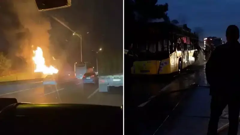 İETT Otobüsü Eyüpsultan'da Alev Alev Yanarak Kül Oldu