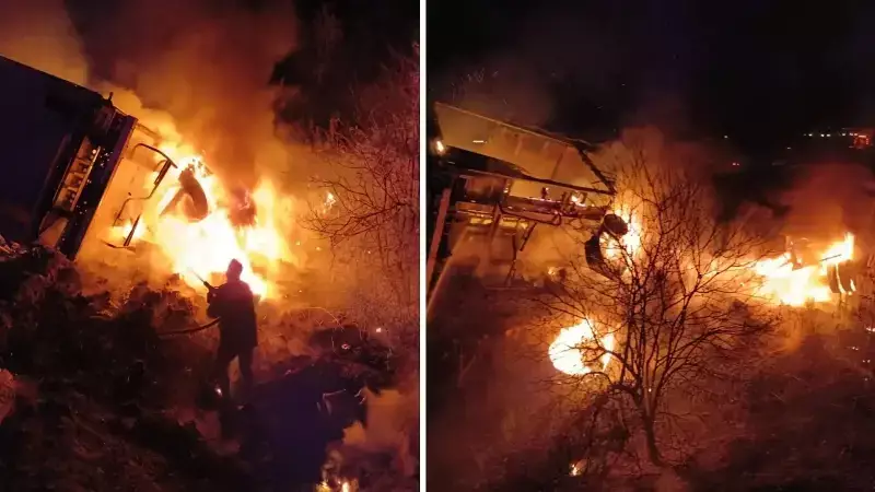 Otoyolda Alkol Yüklü Tır Alev Alev! İtfaiye Zorlu Mücadele Sonucu Yangını Söndürdü