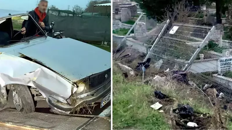 Sarhoş Sürücünün Korkunç Kaza Anı: Araç Mezarlığa Girdi!