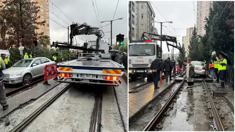 Tramvay Yolundaki Otomobil Seferleri Aksattı