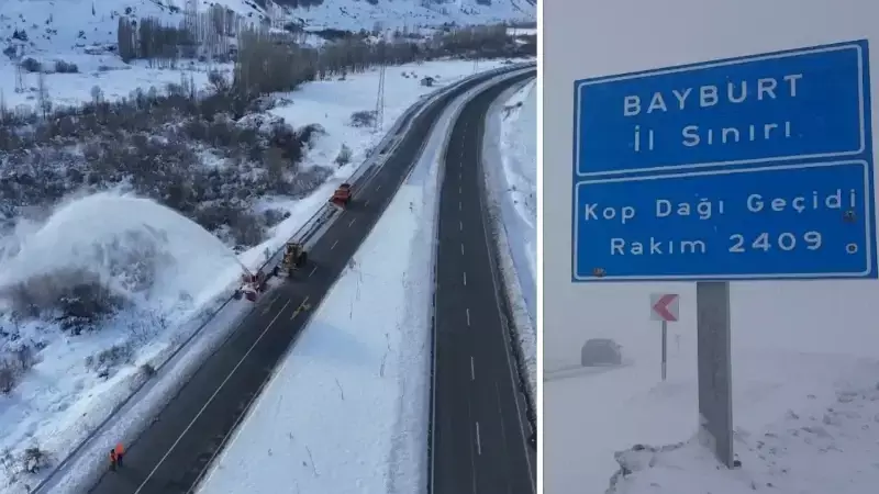 Bayburt'ta Kar ve Tipi Etkili: Kop Dağı'nda Kar Mücadelesi Başladı