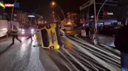 Düzce'de Sıkışan Trafikte Taksi Kontrolden Çıktı ve Yan Yattı