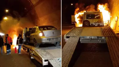 Bolu Dağı Tüneli'nde Oto Kurtarıcı Alev Aldı, İtfaiye Müdahalesiyle Kontrol Altına Alındı