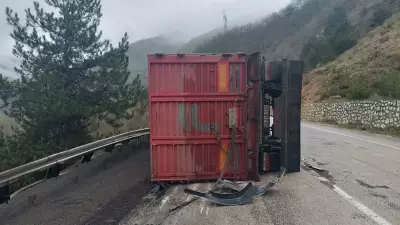 Bolu'da Yağmurda Kontrolünü Kaybeden Kömür Yüklü TIR Devrildi, Şoför Yaralandı