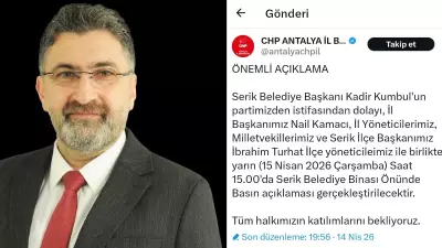 CHP'de Şok İstifa: Serik Belediye Başkanı Kadir Kumbul Partiden Ayrıldı