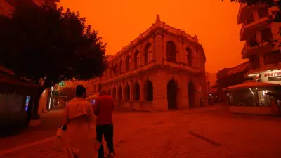 Girit'te Gökyüzü Kırmızıya Büründü: Afrika'dan Gelen Çöl Tozu Etkili Oldu