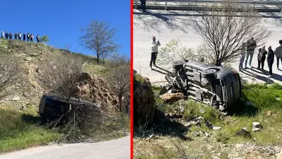 Kütahya'da faciadan dönüldü: Sürücüsüz otomobil uçuruma yuvarlandı