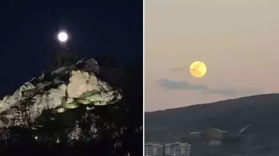 Van'da Erek Dağı'ndan Yükselen Pembe Dolunay Görsel Şölen Sundu