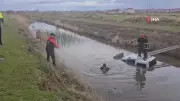 Aksaray'da Sulama Kanalına Gömülen Araç Ekipleri Alarma Geçirdi