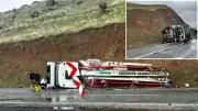 Elazığ'da Beton Pompası Kaygan Yolda Yan Yattı: 1 Yaralı