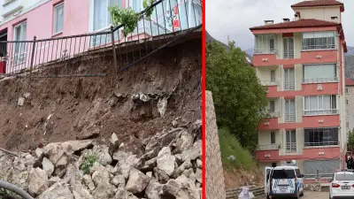 Amasya'da 5 katlı binanın istinat duvarı çöktü: Facianın eşiğinden dönüldü