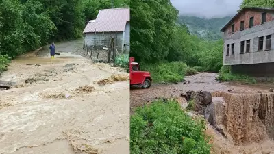 Borçka'da sağanak yağış köy yollarını kapattı, evleri su bastı