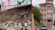 Amasya'da 5 katlı binanın istinat duvarı çöktü: Facianın eşiğinden dönüldü