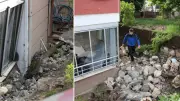 Amasya'da şiddetli yağış sonrası duvar yıkıldı, vatandaşlar deprem sandı