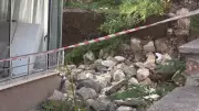Amasya'da istinat duvarının çökme anı kamerada