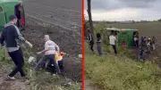 Çanakkale Biga'da yolcu otobüsü tarlaya devrildi: Çok sayıda yaralı var