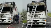Evren'de kuru bakliyat yüklü tır alev alev yandı