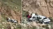 Kağızman'da 300 metre yükseklikten düşen araçtaki 2 kişi atlayarak kurtuldu