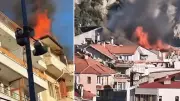 Kum Mahallesi'nde 5 katlı binanın çatısında yangın paniği