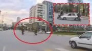 Mersin'de kavşakta feci kaza: Otomobil motosikletlere çarptı, anlar kask kamerasında