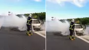 TAG Otoyolu'nda otomobil alev alev yandı