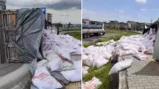 UN yüklü tırın devrildiği kazada 4 kişi yaralandı
