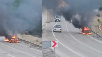 Kozan'da Otomobil Alev Alev Yandı: O Anlar Kamerada