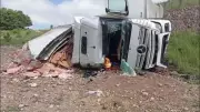 Amasya'da tavuk eti yüklü TIR şarampole devrildi: 2 yaralı