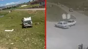 Şanlıurfa'da akaryakıt istasyonunda kaza: Otomobil şarampole uçtu