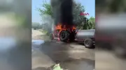 Hatay'da yangın çıkan traktörde patlama anı kamerada