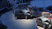 Kağıthane'de yokuştan kayan araç 3 araca çarptı: 4 araç hasarlı