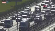 TEM Otoyolu'nda Araç Takla Attı: Trafik Yoğunluğu Oluştu