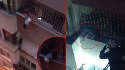Denizli'de Minik Çocuk Balkon Filesinde Dakikalarca Asılı Kaldı