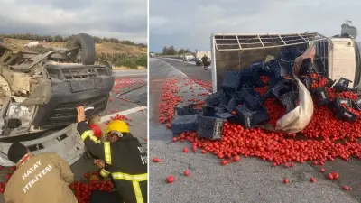 Hatay Erzin'de domates yüklü kamyonet takla attı: 2 yaralı