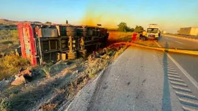 Konya Karapınar'da Kamyon Devrildi: Sürücü Yaralandı