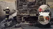 Erzincan-Sivas yolunda yolcu otobüsü alev alev yandı