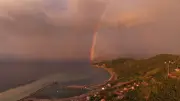 Sinop'ta sağanak sonrası oluşan çift gökkuşağı dron ile görüntülendi