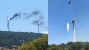İzmir Bergama'da rüzgar türbini yangını helikopterle söndürüldü