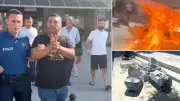 Manavgat'ta belediye önünde ses cihazlarını yakan işletmeci tutuklandı