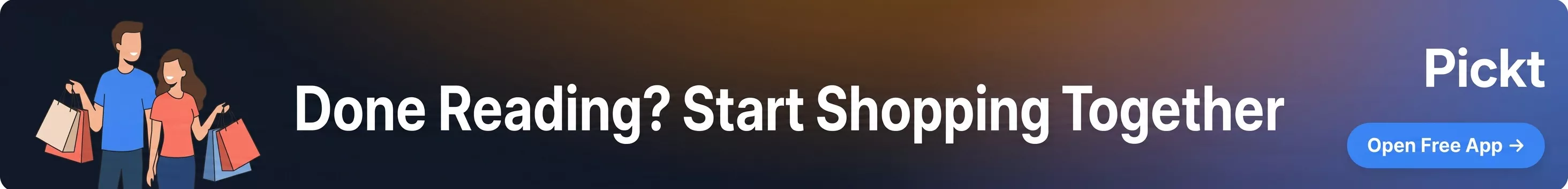 Pickt makale sonrası afişi — aile illüstrasyonlu ortak alışveriş listesi uygulaması